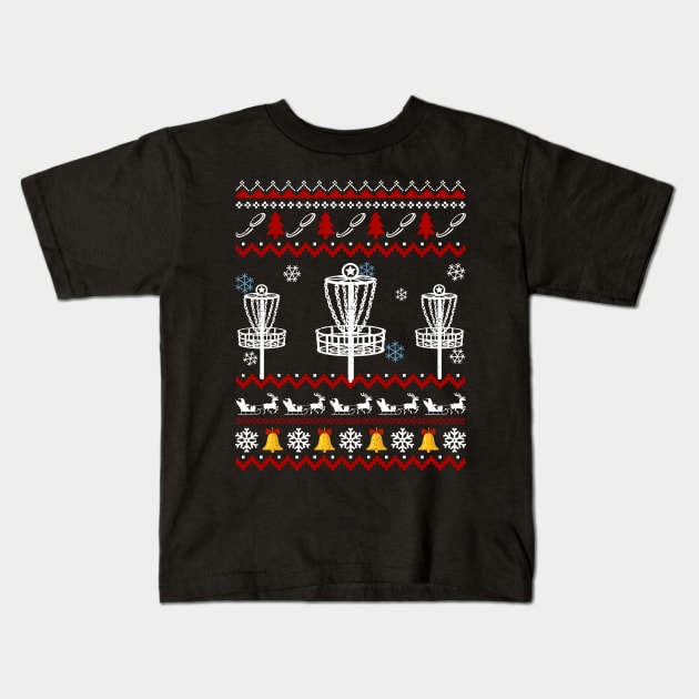 Funny Disc Golf Ugly Christmas Sweater Kids T-Shirt by maximel19722